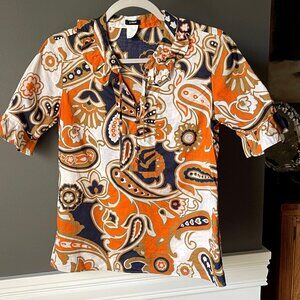 J. Crew Coppelle Paisley Alessia Blouse Top V-neck Ruffle Sleeve Size 2 Vintage